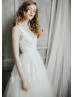 V Neck Ivory Lace Tulle Buttons Back Wedding Dress
